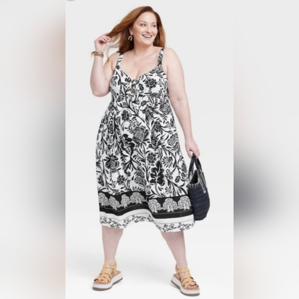 Floral Black and White Dress